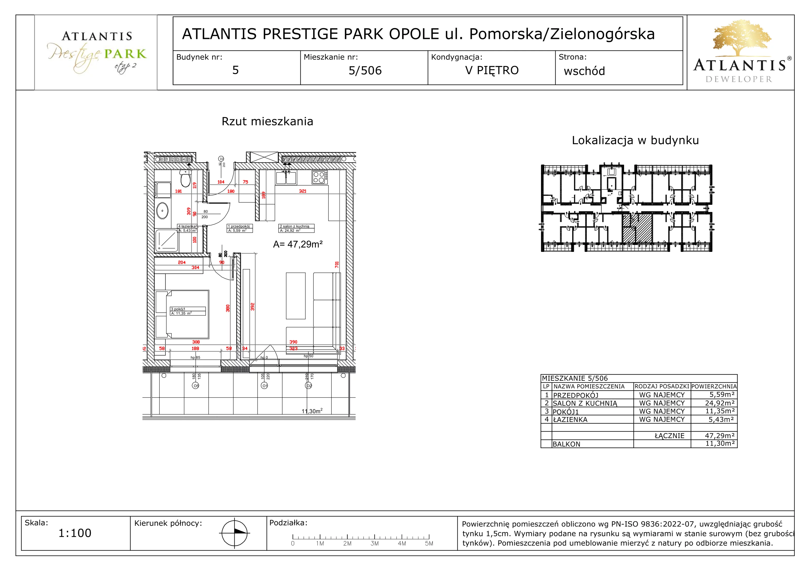 2 pokoje, apartament 47,29 m², piętro 5, oferta nr 5/506, Atlantis Prestige Park, Opole, Malinka, ul. Pomorska / Zielonogórska / Harcmistrza Kamińskiego