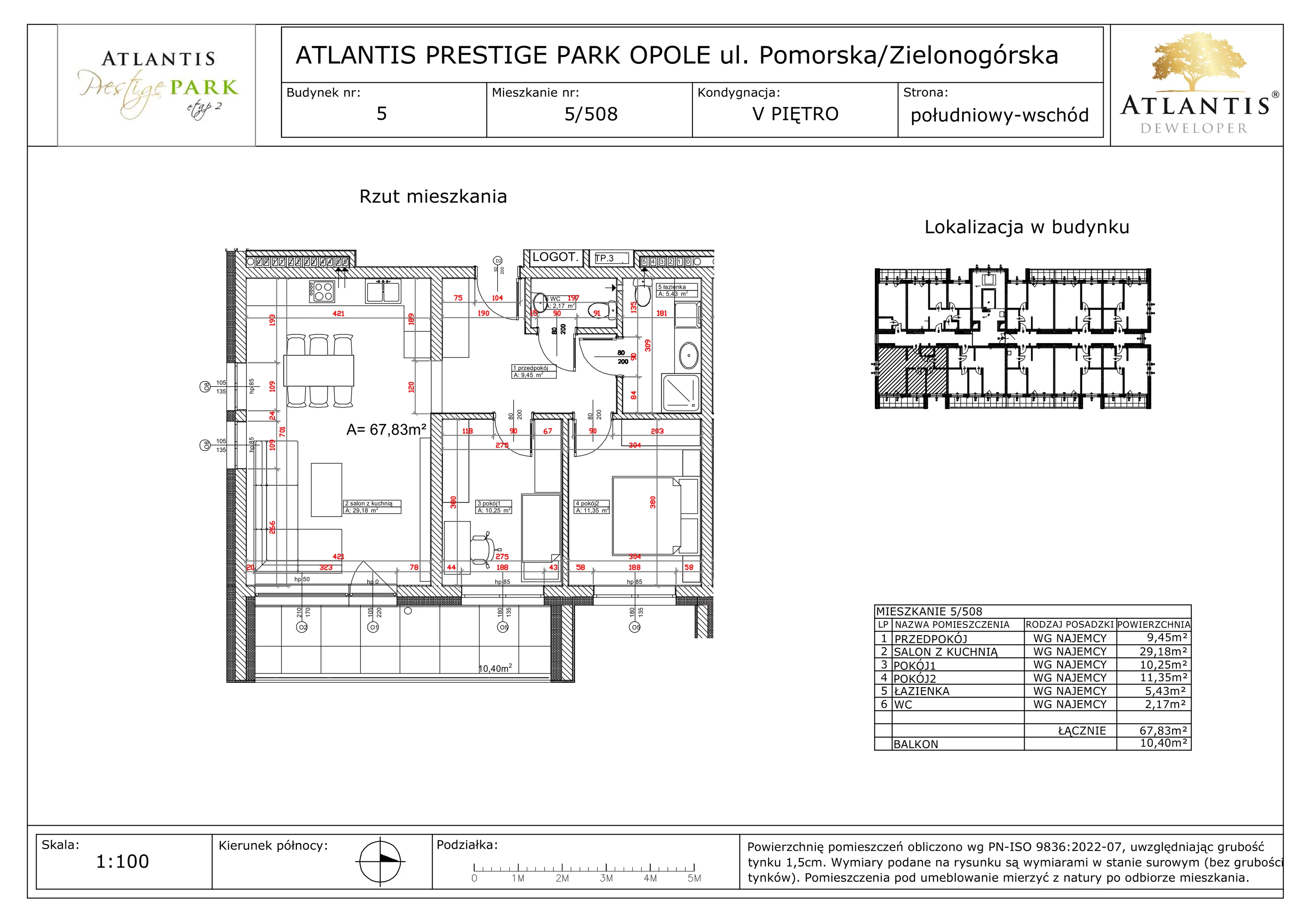 3 pokoje, apartament 67,83 m², piętro 5, oferta nr 5/508, Atlantis Prestige Park, Opole, Malinka, ul. Pomorska / Zielonogórska / Harcmistrza Kamińskiego