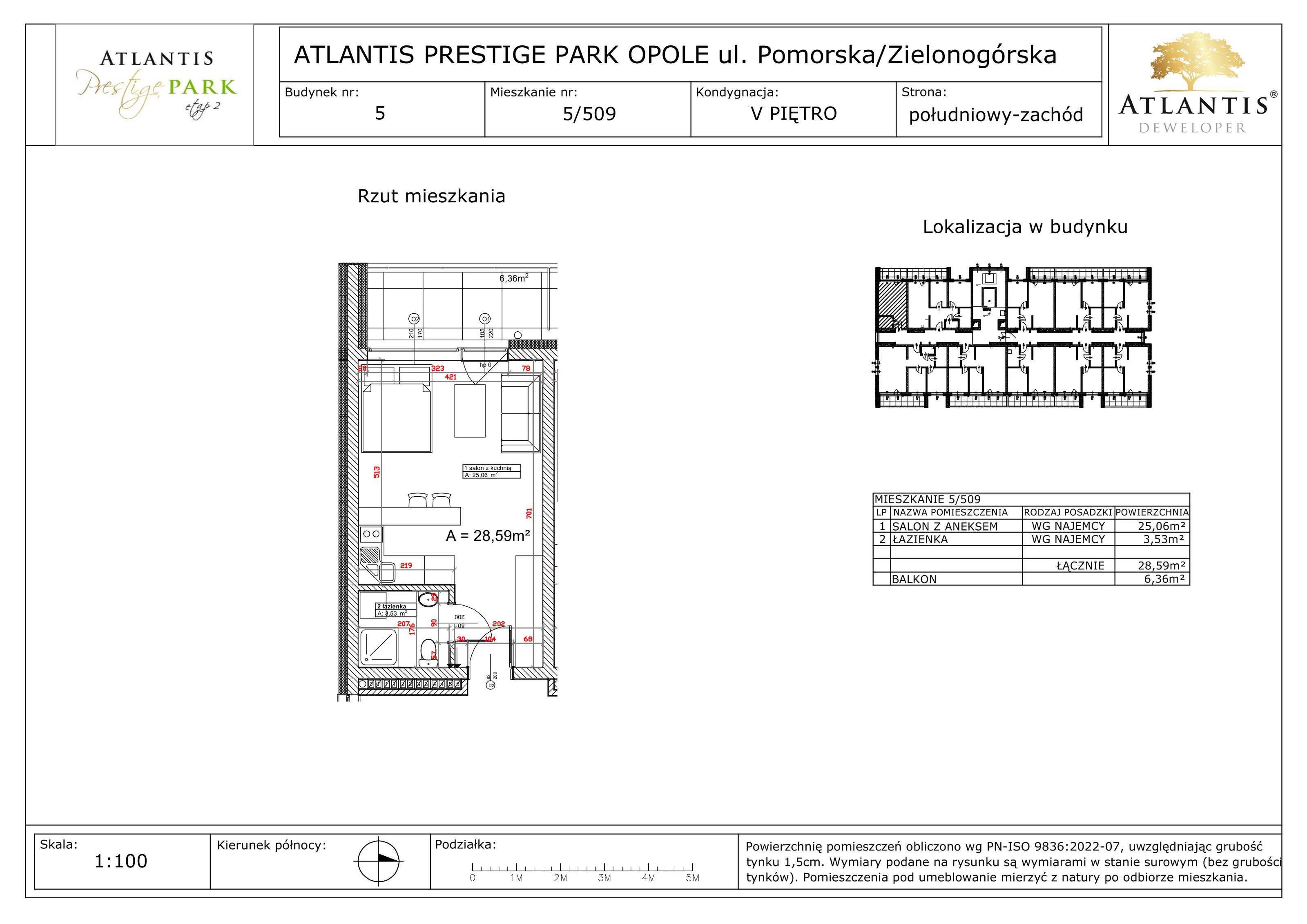 1 pokój, apartament 28,59 m², piętro 5, oferta nr 5/509, Atlantis Prestige Park, Opole, Malinka, ul. Pomorska / Zielonogórska / Harcmistrza Kamińskiego