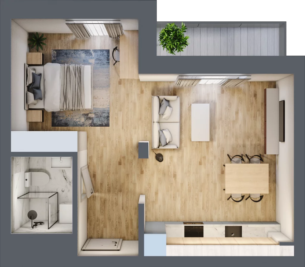 1 pokój, apartament 42,85 m², piętro 1, oferta nr 1_6, New Iron, Łódź, Śródmieście, ul. Andrzeja Struga 22