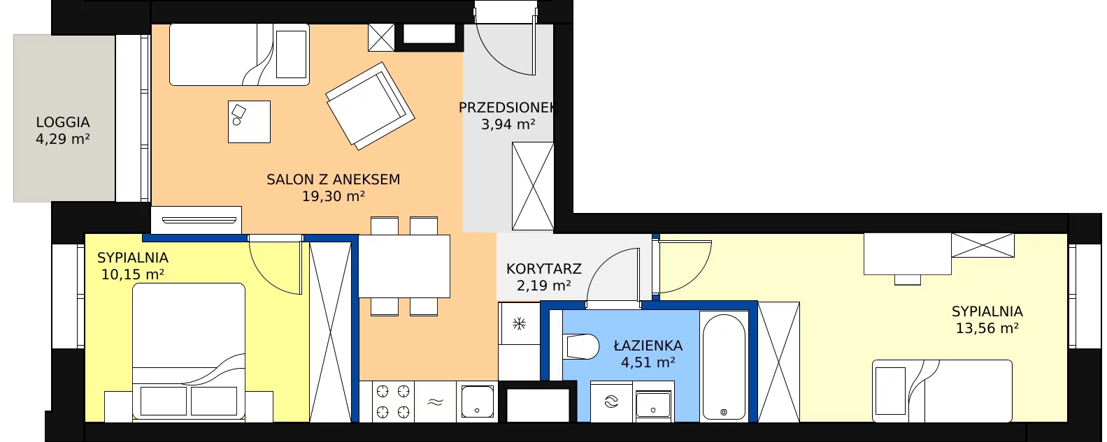 Nowe mieszkanie, 53,65 m², 3 pokoje, 2 piętro, oferta nr 138