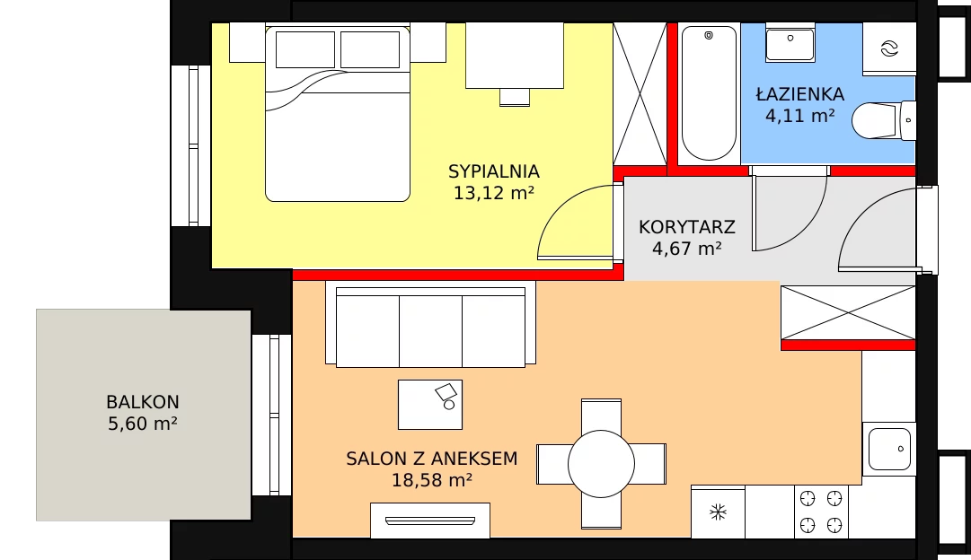 2 pokoje, mieszkanie 40,48 m², piętro 5, oferta nr A-57, Królewicza Park, Szczecin, Północ, Niebuszewo-Bolinko, ul. Królewicza Kazimierza