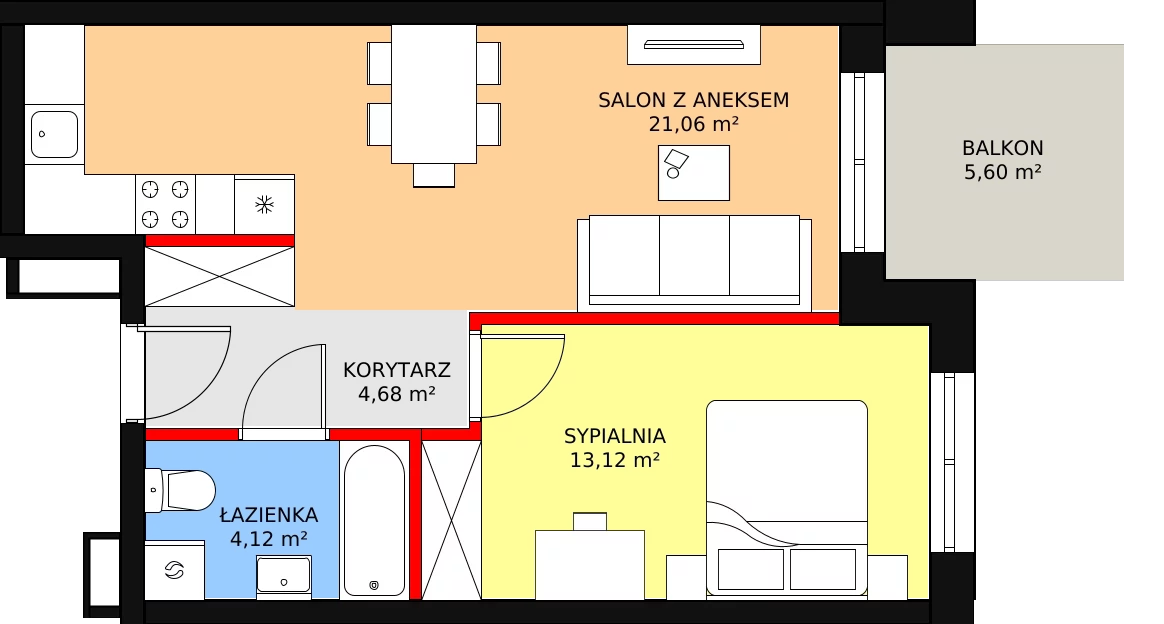 Nowe mieszkanie, 42,98 m², 2 pokoje, 4 piętro, oferta nr B-35
