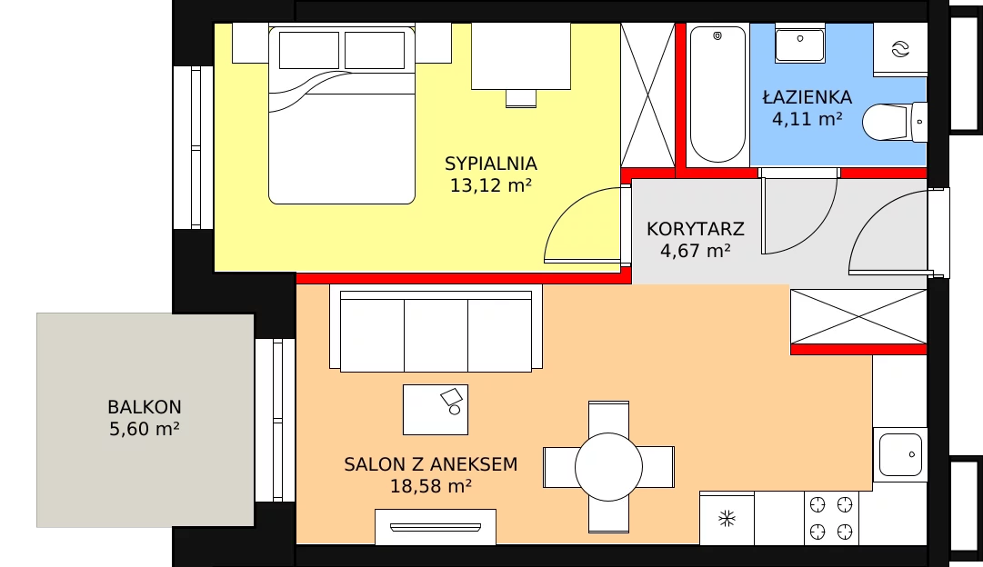 Nowe mieszkanie, 40,48 m², 2 pokoje, 3 piętro, oferta nr B-23