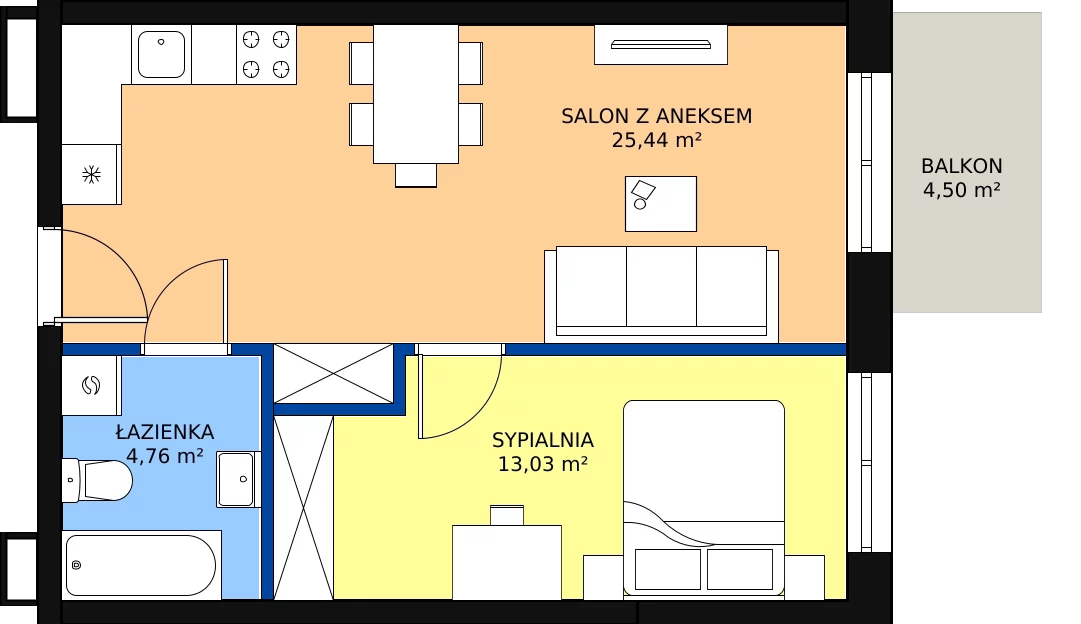 Zalety mieszkania 43.23 m², C-27