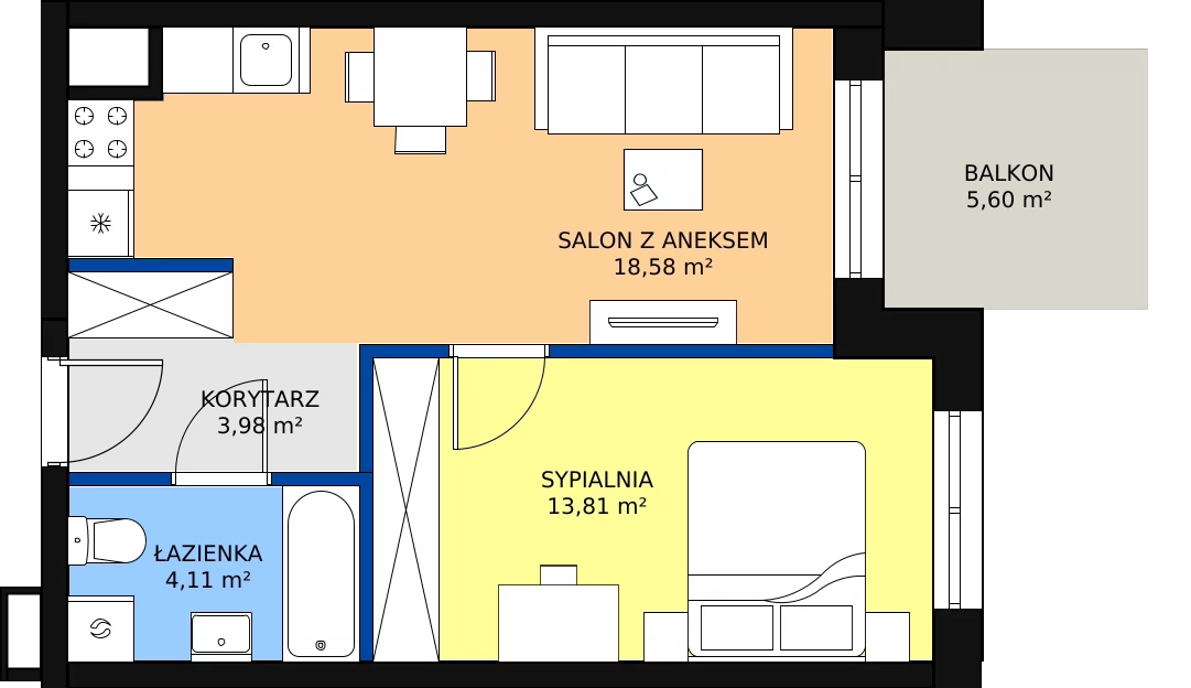 Zalety mieszkania 40.48 m², C-26