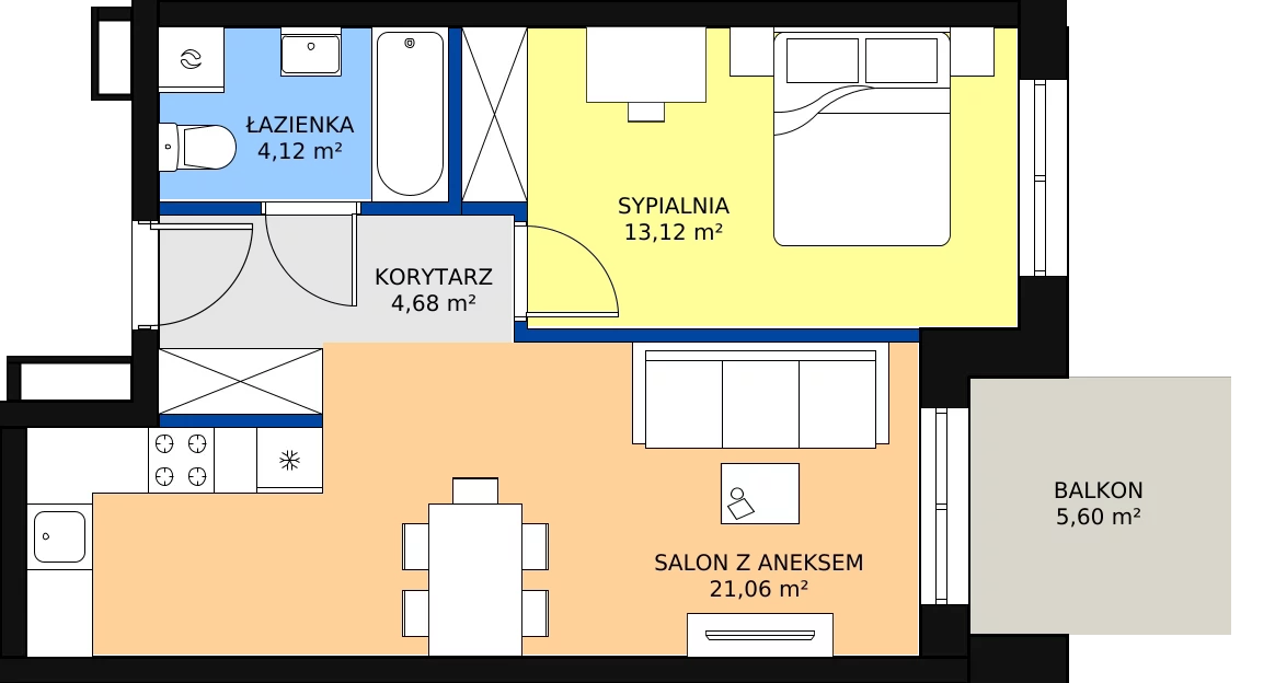 Zalety mieszkania 42.98 m², B-11