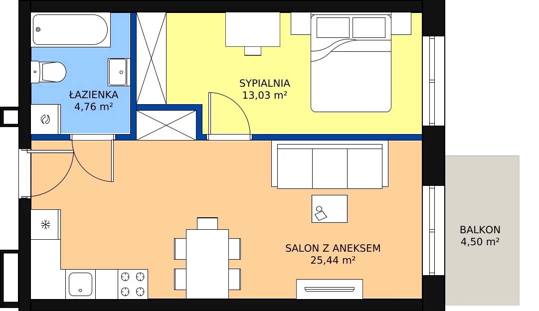 Zalety mieszkania 43.23 m², B-10