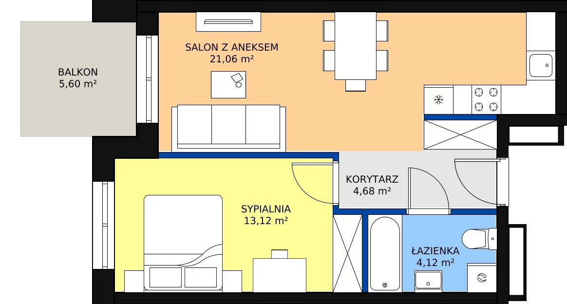 Zalety mieszkania 42.98 m², B-16