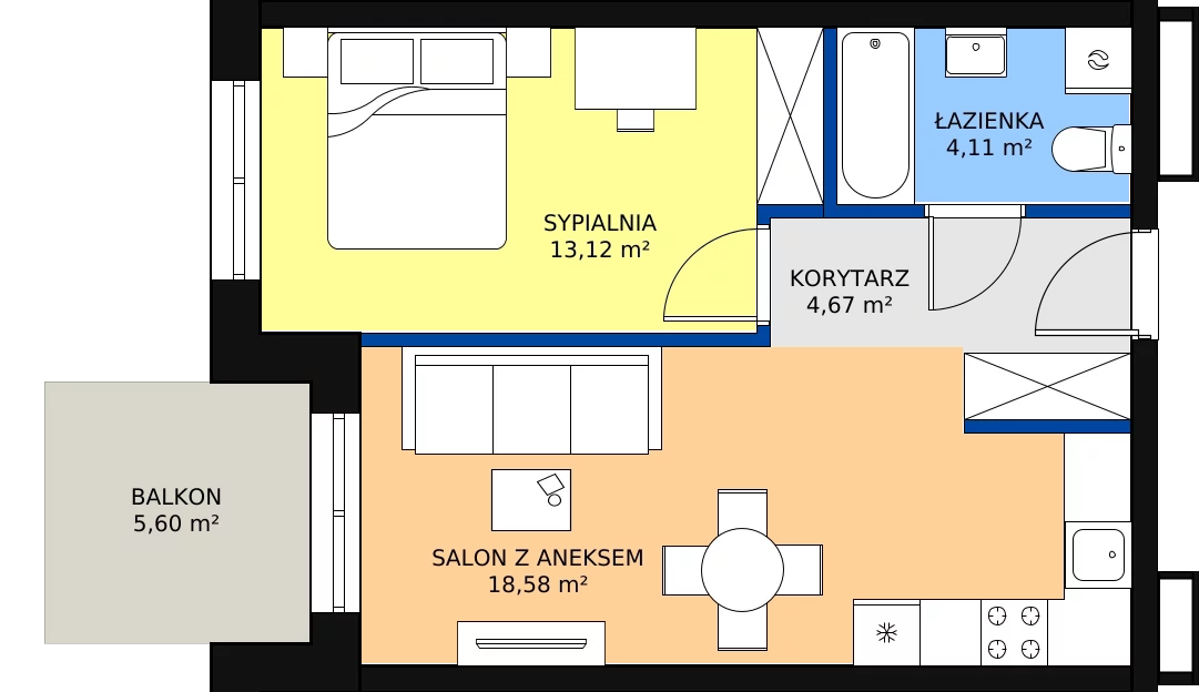 Zalety mieszkania 40.48 m², B-15