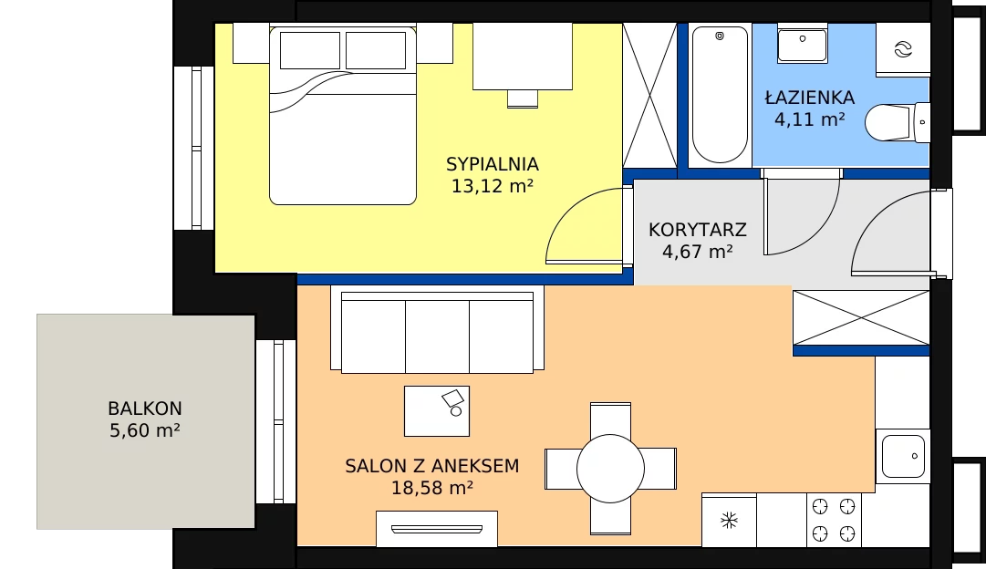 Zalety mieszkania 40.48 m², B-14