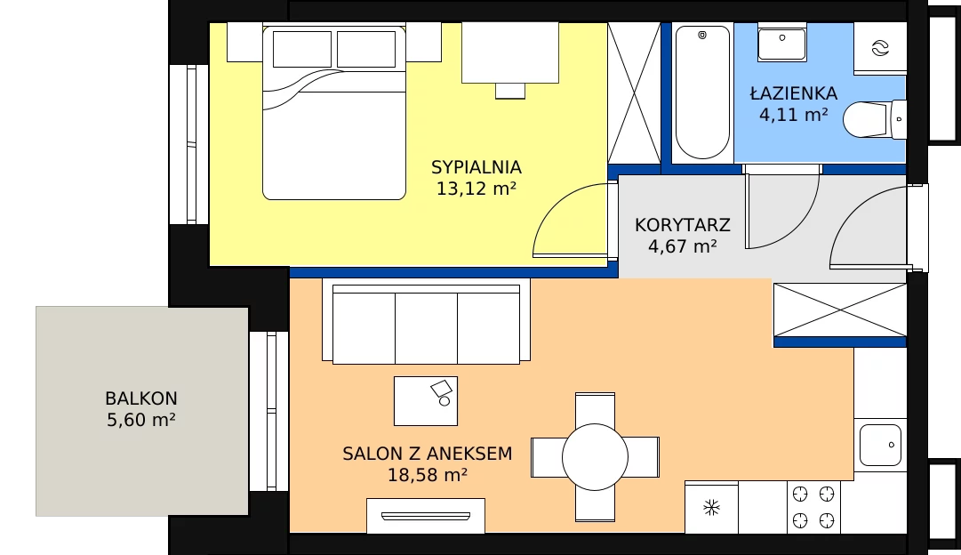 Zalety mieszkania 40.48 m², B-13