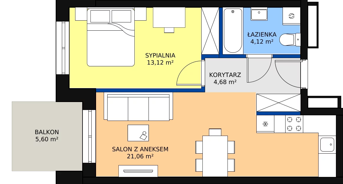 Zalety mieszkania 42.98 m², B-12