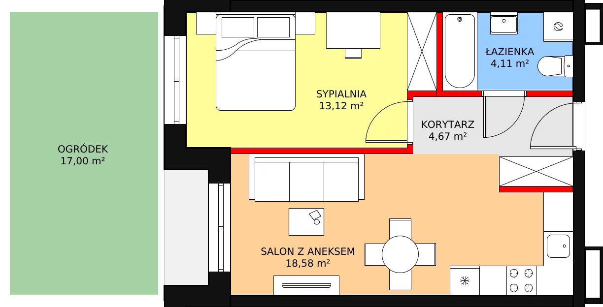 2 pokoje, mieszkanie 40,48 m², parter, oferta nr A-03, Królewicza Park, Szczecin, Północ, Niebuszewo-Bolinko, ul. Królewicza Kazimierza