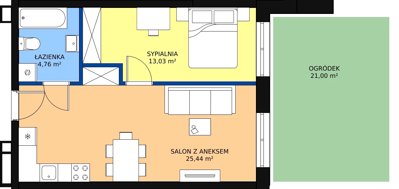 Nowe mieszkanie, 43,23 m², 2 pokoje, parter, oferta nr C-01