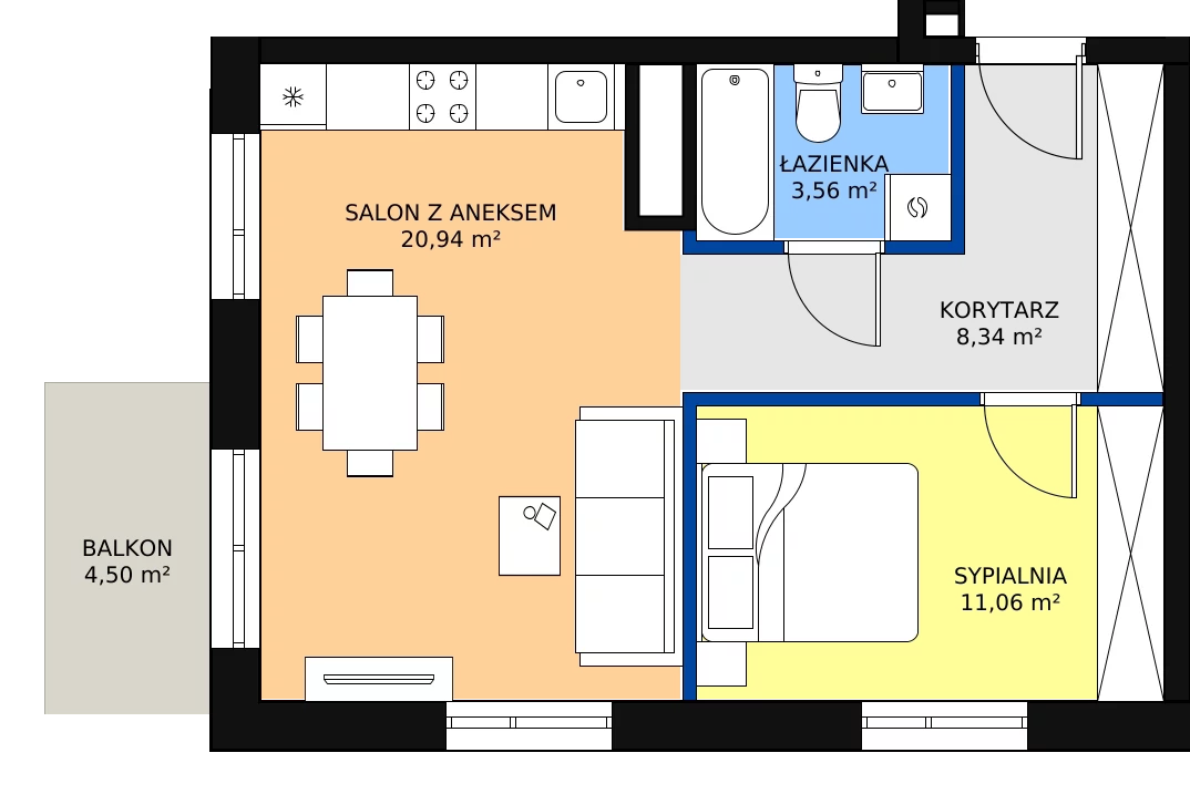 Zalety mieszkania 43.9 m², A-19