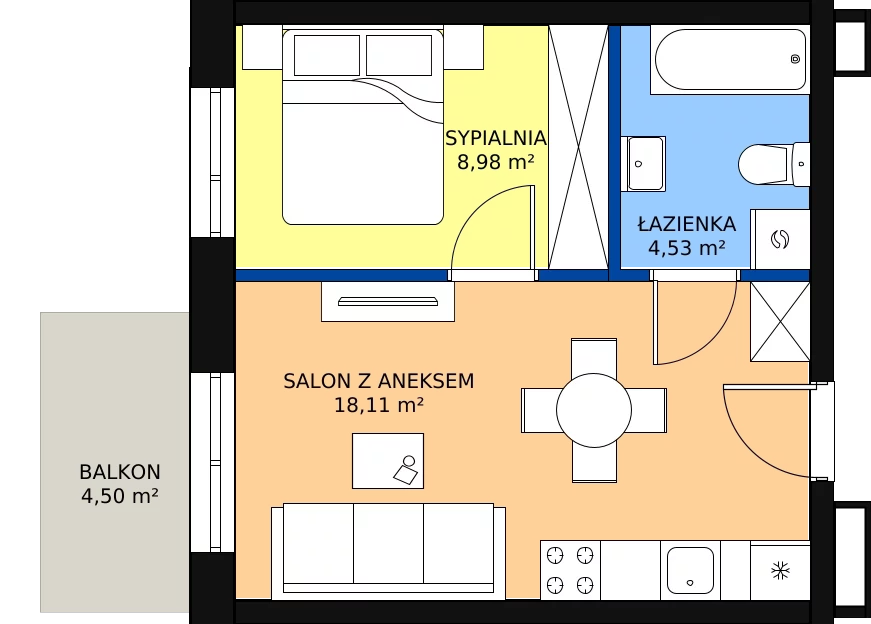 Zalety mieszkania 31.62 m², A-21