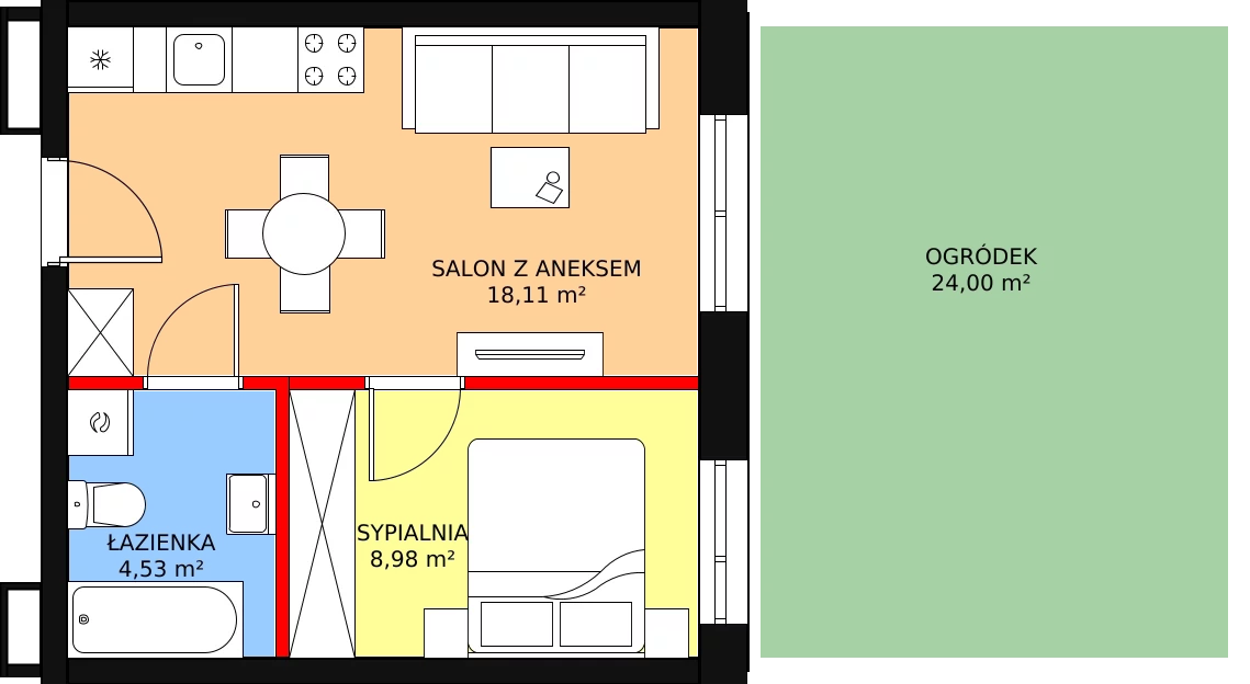 Mieszkanie 31,62 m², parter, oferta nr D-04, Królewicza Park, Szczecin, Północ, Niebuszewo-Bolinko, ul. Królewicza Kazimierza