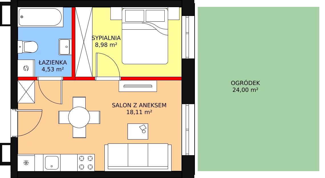 Mieszkanie 31,62 m², parter, oferta nr D-05, Królewicza Park, Szczecin, Północ, Niebuszewo-Bolinko, ul. Królewicza Kazimierza