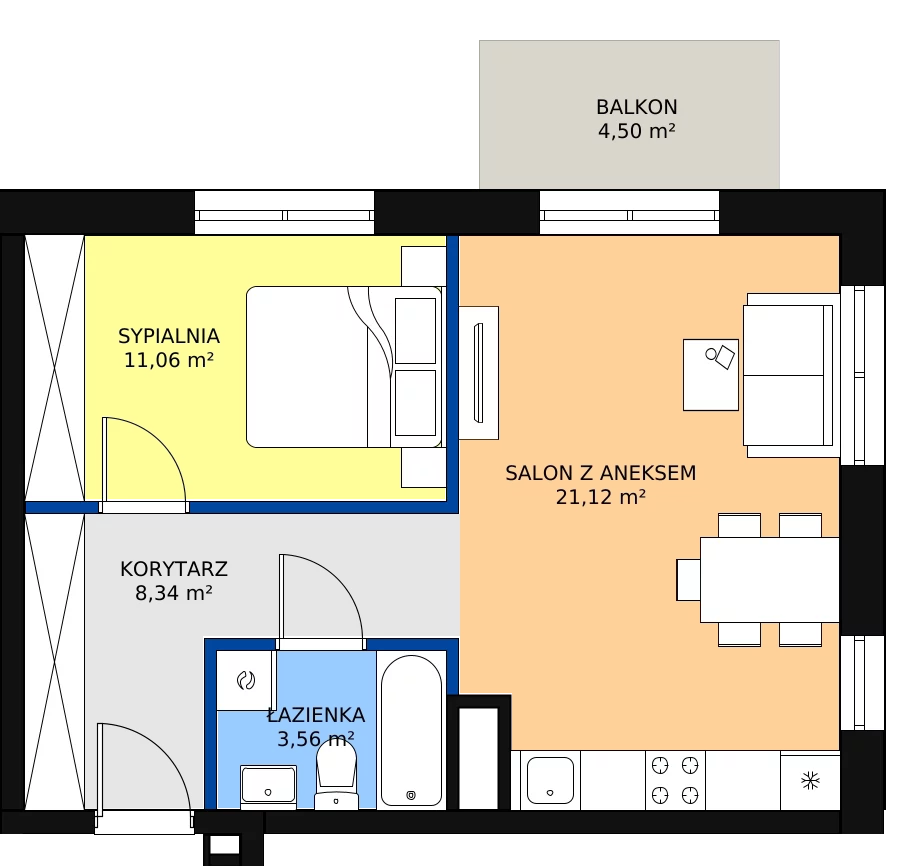 Zalety mieszkania 44.08 m², D-09