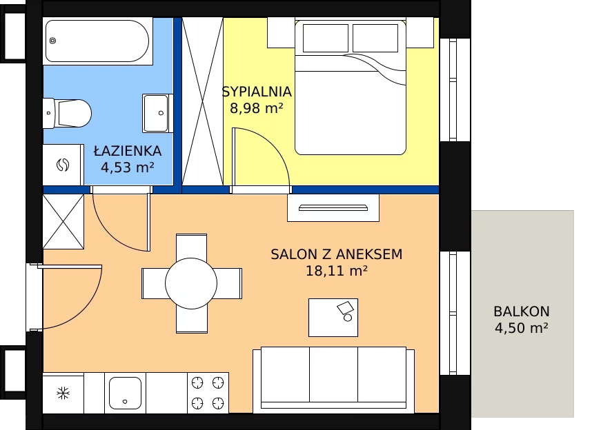 Zalety mieszkania 31.62 m², D-12