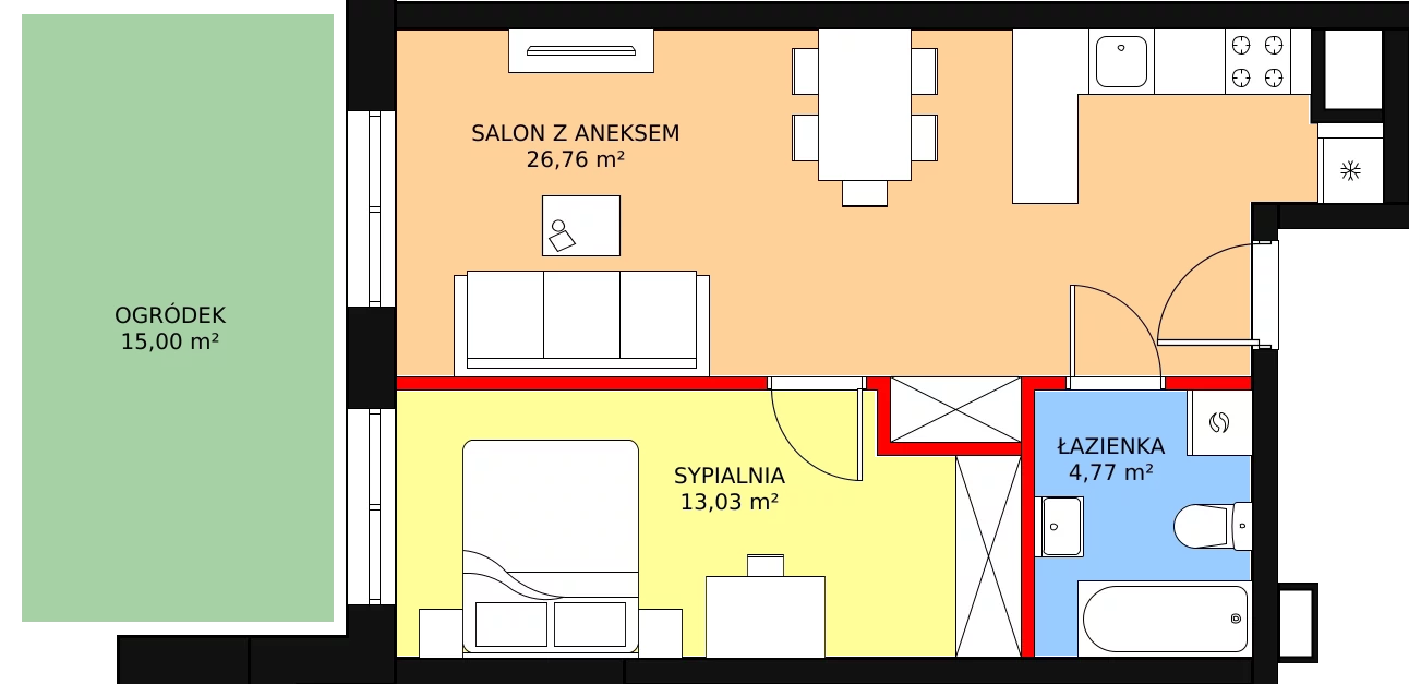 2 pokoje, mieszkanie 44,56 m², parter, oferta nr E-01, Królewicza Park, Szczecin, Północ, Niebuszewo-Bolinko, ul. Królewicza Kazimierza