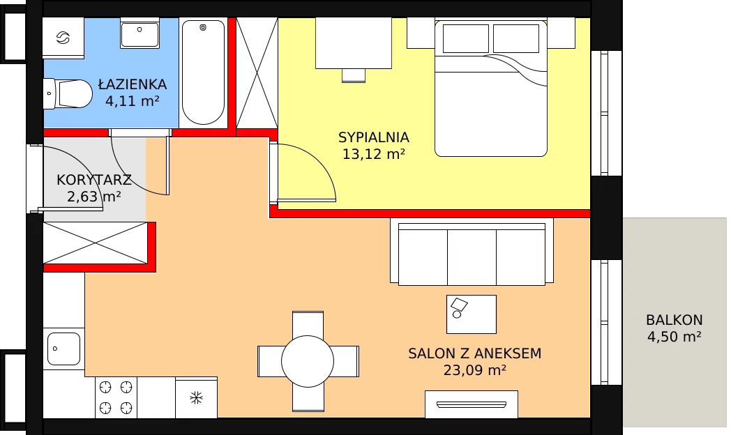 2 pokoje, mieszkanie 42,95 m², piętro 1, oferta nr E-10, Królewicza Park, Szczecin, Północ, Niebuszewo-Bolinko, ul. Królewicza Kazimierza