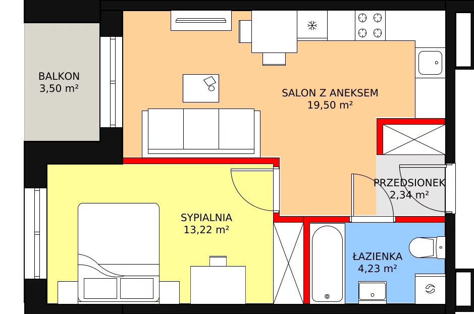 2 pokoje, mieszkanie 39,34 m², piętro 11, oferta nr F-103, Królewicza Park, Szczecin, Północ, Niebuszewo-Bolinko, ul. Królewicza Kazimierza