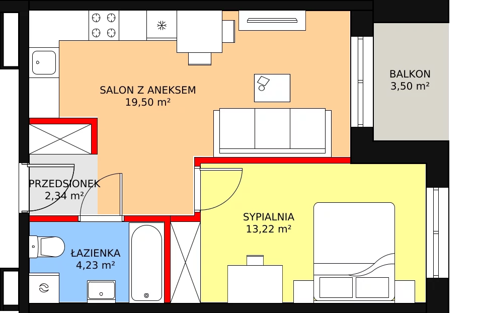 2 pokoje, mieszkanie 39,34 m², piętro 11, oferta nr F-104, Królewicza Park, Szczecin, Północ, Niebuszewo-Bolinko, ul. Królewicza Kazimierza