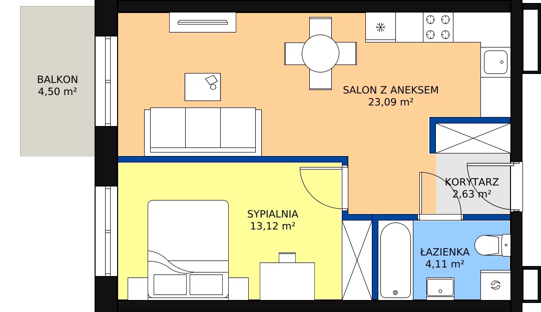 Zalety mieszkania 42.95 m², F-12