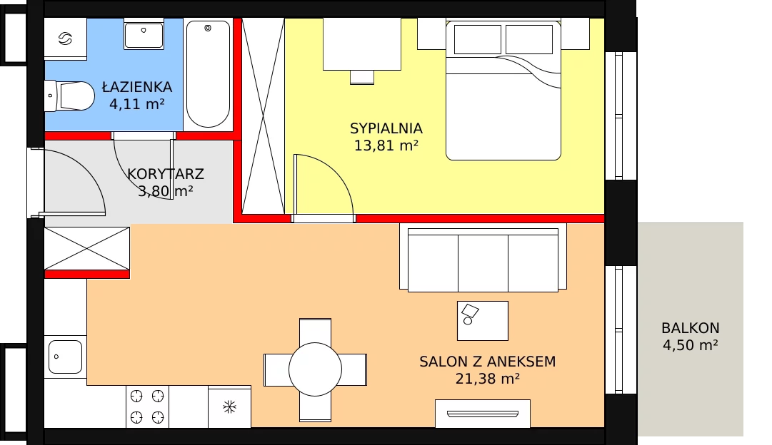 2 pokoje, mieszkanie 43,10 m², piętro 1, oferta nr F-16, Królewicza Park, Szczecin, Północ, Niebuszewo-Bolinko, ul. Królewicza Kazimierza