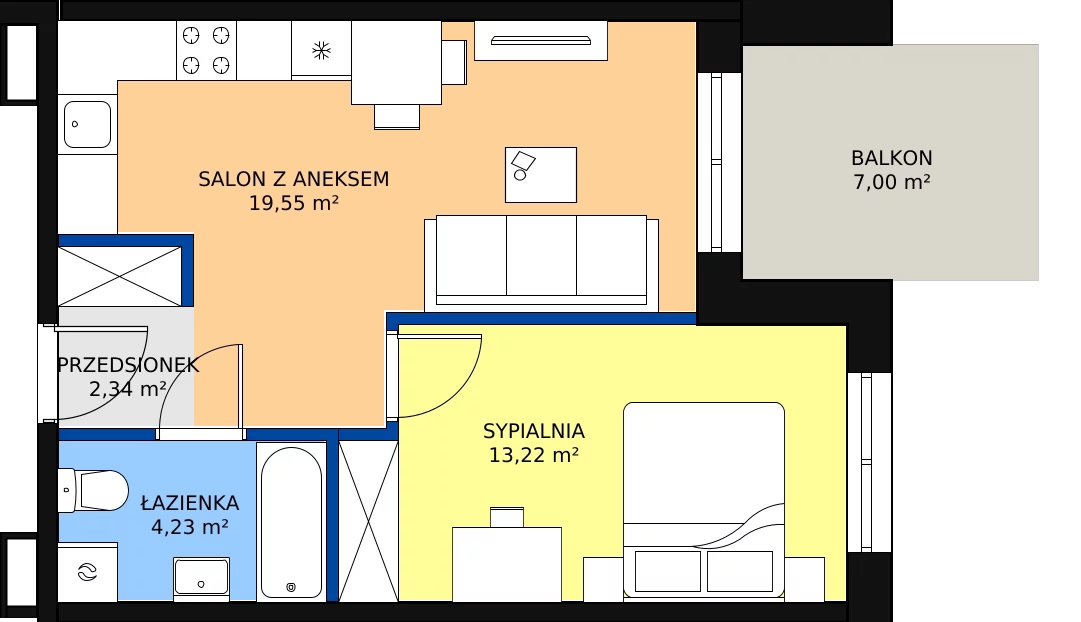 Zalety mieszkania 39.34 m², F-47