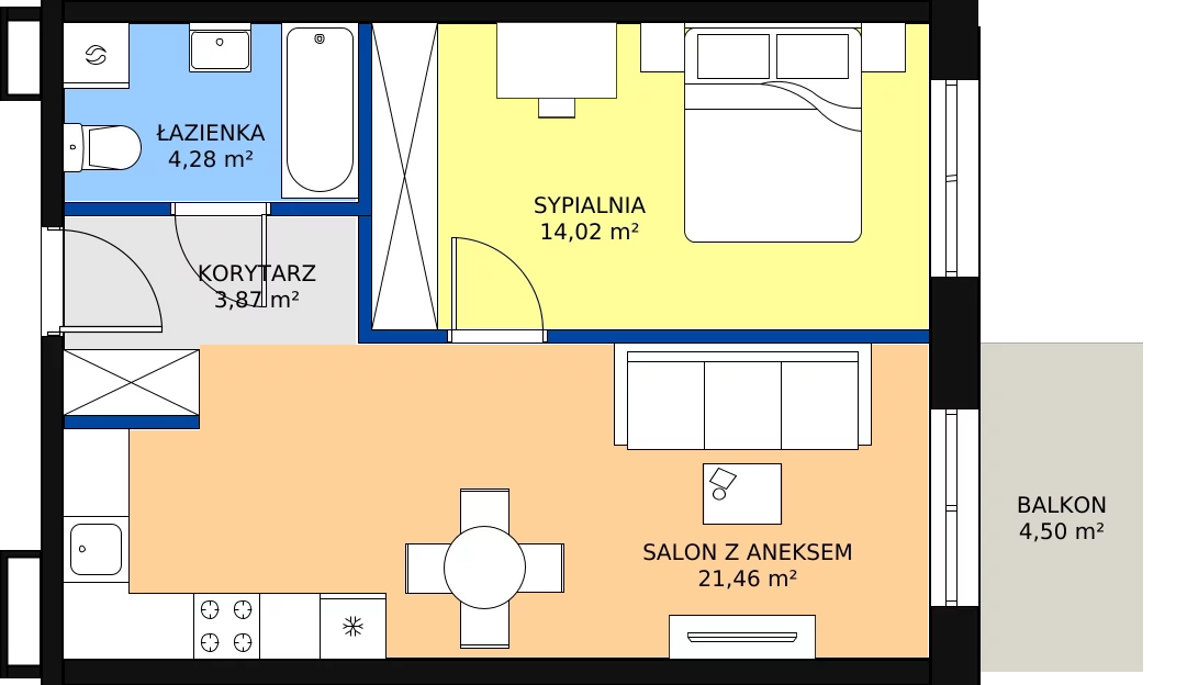 Zalety mieszkania 43.63 m², F-50
