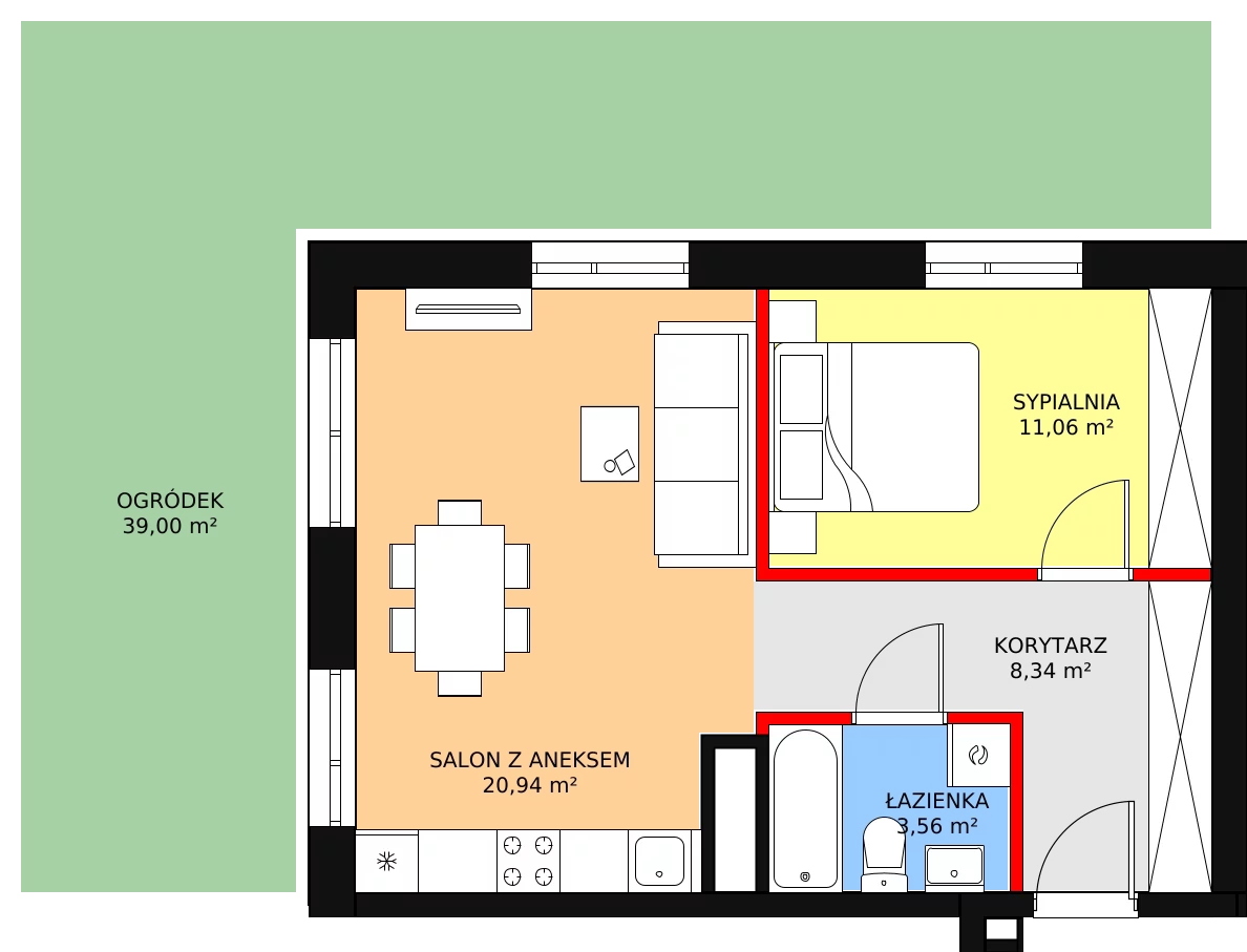 2 pokoje, mieszkanie 43,90 m², parter, oferta nr G-03, Królewicza Park, Szczecin, Północ, Niebuszewo-Bolinko, ul. Królewicza Kazimierza