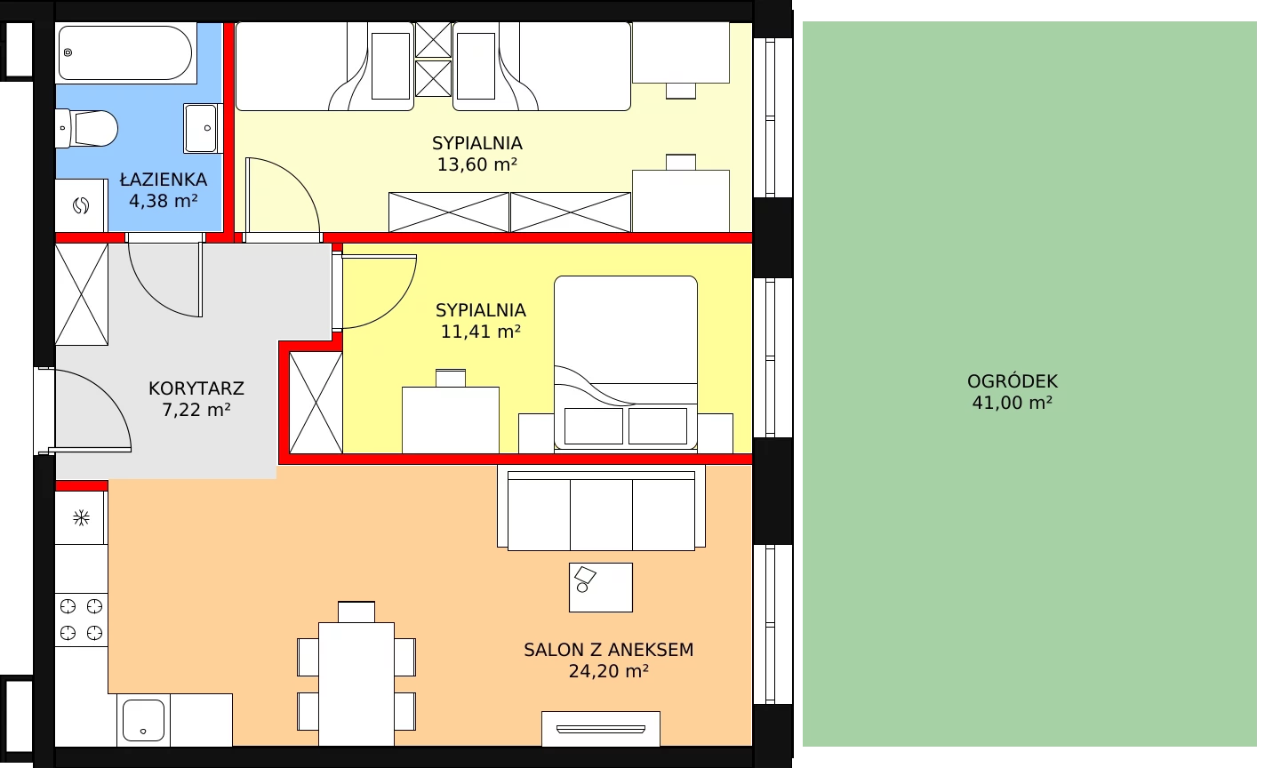 3 pokoje, mieszkanie 60,81 m², parter, oferta nr G-07, Królewicza Park, Szczecin, Północ, Niebuszewo-Bolinko, ul. Królewicza Kazimierza