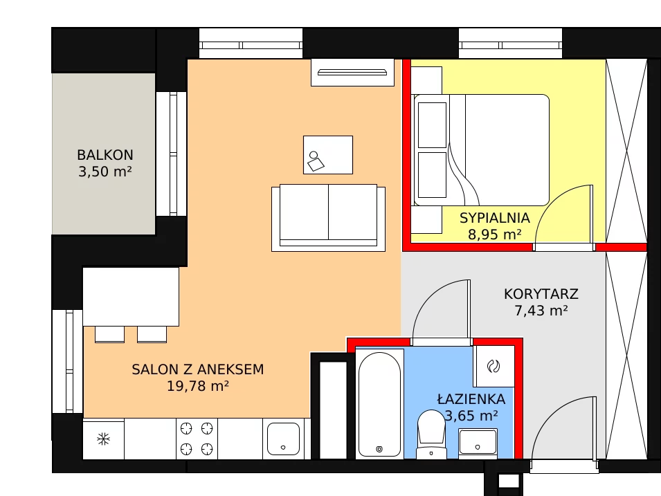 2 pokoje, mieszkanie 39,81 m², piętro 9, oferta nr G-100, Królewicza Park, Szczecin, Północ, Niebuszewo-Bolinko, ul. Królewicza Kazimierza