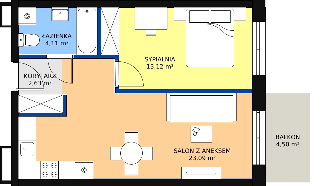 Zalety mieszkania 42.95 m², G-30