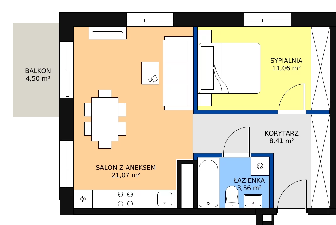 Zalety mieszkania 44.1 m², G-46