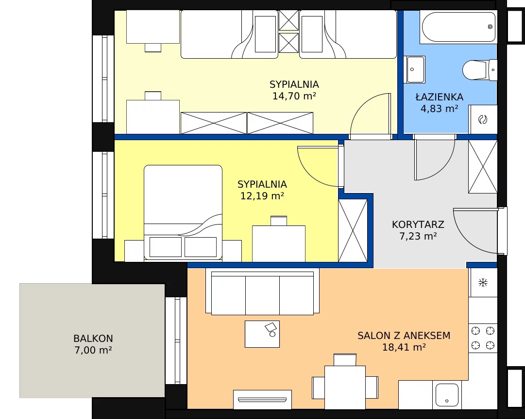 Nowe mieszkanie, 57,36 m², 3 pokoje, 4 piętro, oferta nr G-54