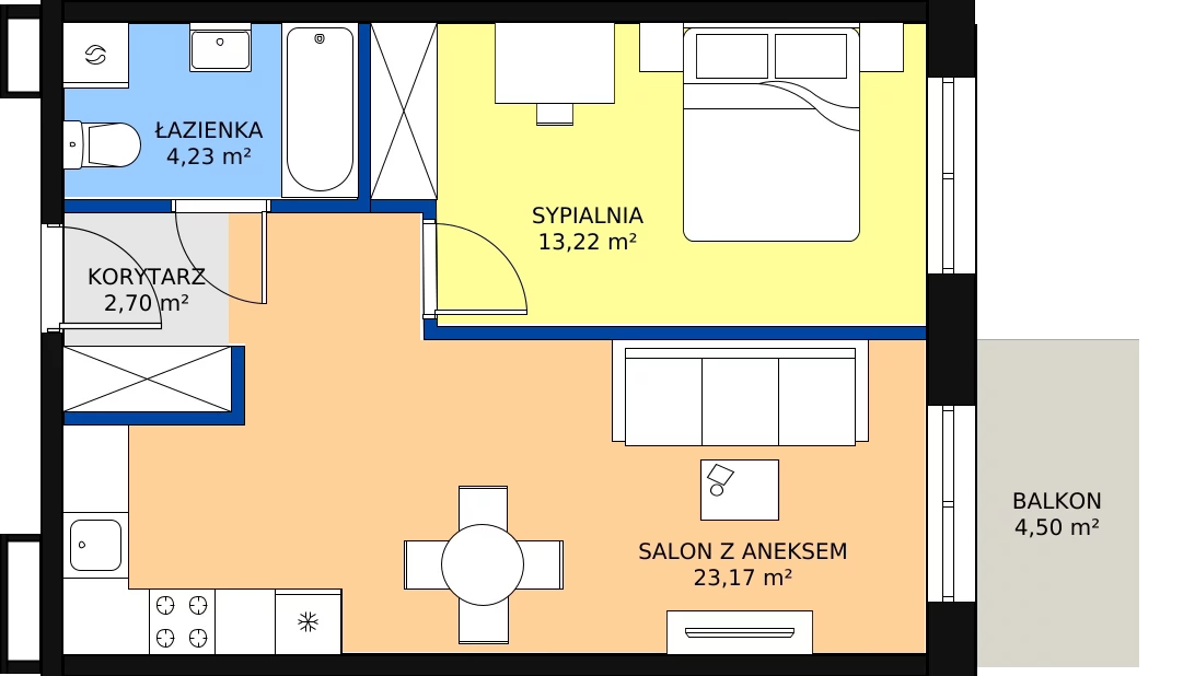 Zalety mieszkania 43.32 m², G-63