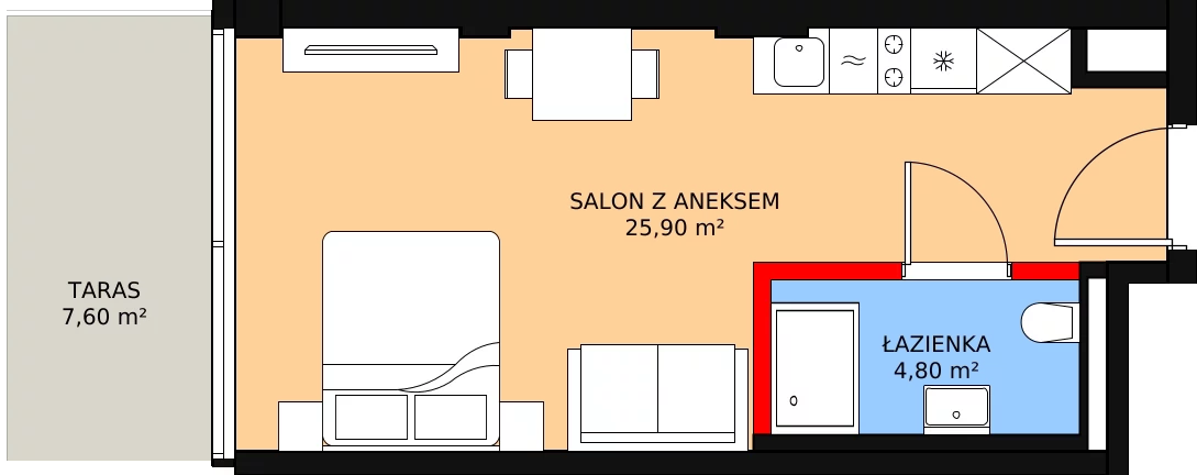 1 pokój, apartament inwestycyjny 30,70 m², parter, oferta nr 006, Apollo Resort, Świnoujście, Dzielnica Nadmorska, ul. Uzdrowiskowa