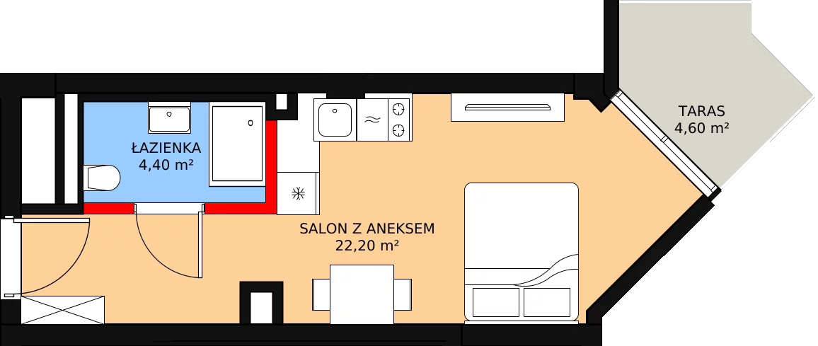 1 pokój, apartament inwestycyjny 26,60 m², parter, oferta nr 026, Apollo Resort, Świnoujście, Dzielnica Nadmorska, ul. Uzdrowiskowa