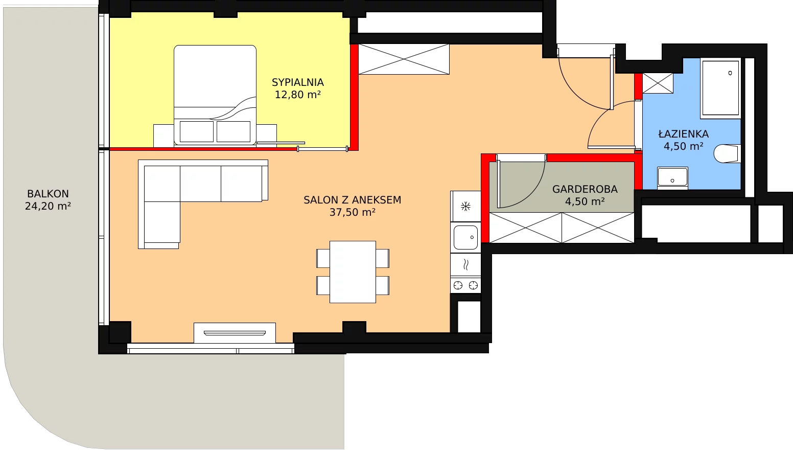 2 pokoje, apartament inwestycyjny 60,50 m², piętro 1, oferta nr 104, Apollo Resort, Świnoujście, Dzielnica Nadmorska, ul. Uzdrowiskowa