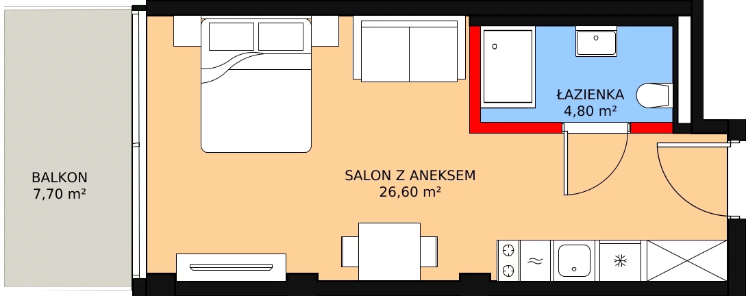 Apartament inwestycyjny 31,40 m², piętro 1, oferta nr 105, Apollo Resort, Świnoujście, Dzielnica Nadmorska, ul. Uzdrowiskowa