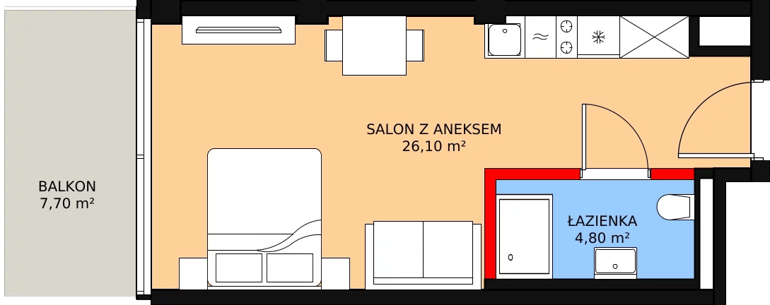 Apartament inwestycyjny 30,90 m², piętro 1, oferta nr 106, Apollo Resort, Świnoujście, Dzielnica Nadmorska, ul. Uzdrowiskowa