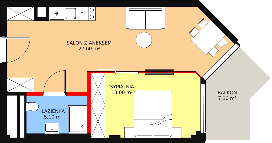 2 pokoje, apartament inwestycyjny 45,70 m², piętro 1, oferta nr 124, Apollo Resort, Świnoujście, Dzielnica Nadmorska, ul. Uzdrowiskowa