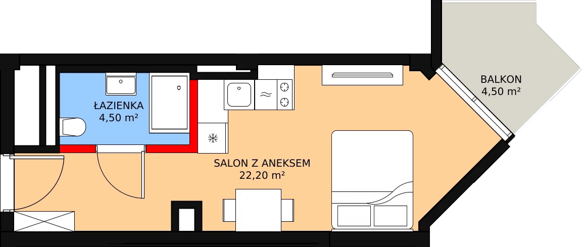 1 pokój, apartament inwestycyjny 26,70 m², piętro 1, oferta nr 126, Apollo Resort, Świnoujście, Dzielnica Nadmorska, ul. Uzdrowiskowa