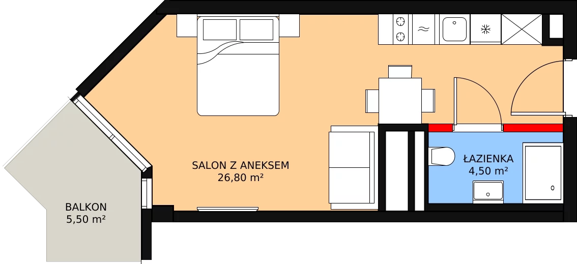 Apartament inwestycyjny 31,30 m², piętro 2, oferta nr 223, Apollo Resort, Świnoujście, Dzielnica Nadmorska, ul. Uzdrowiskowa