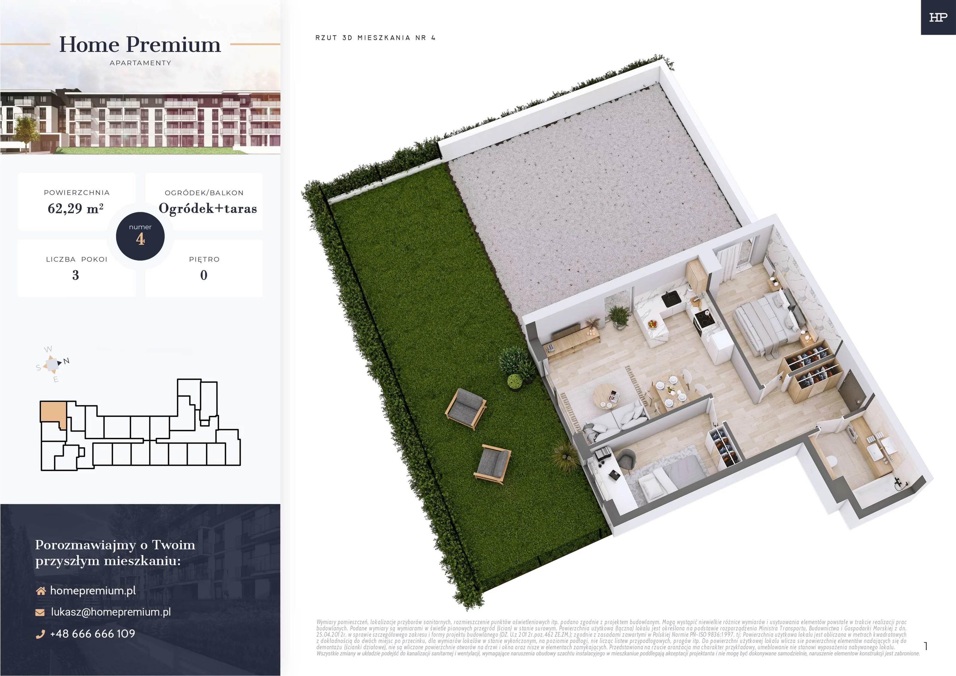 3 pokoje, mieszkanie 62,29 m², parter, oferta nr 4, Apartamenty Home Premium, Ożarów Mazowiecki, ul. Piłsudskiego 6