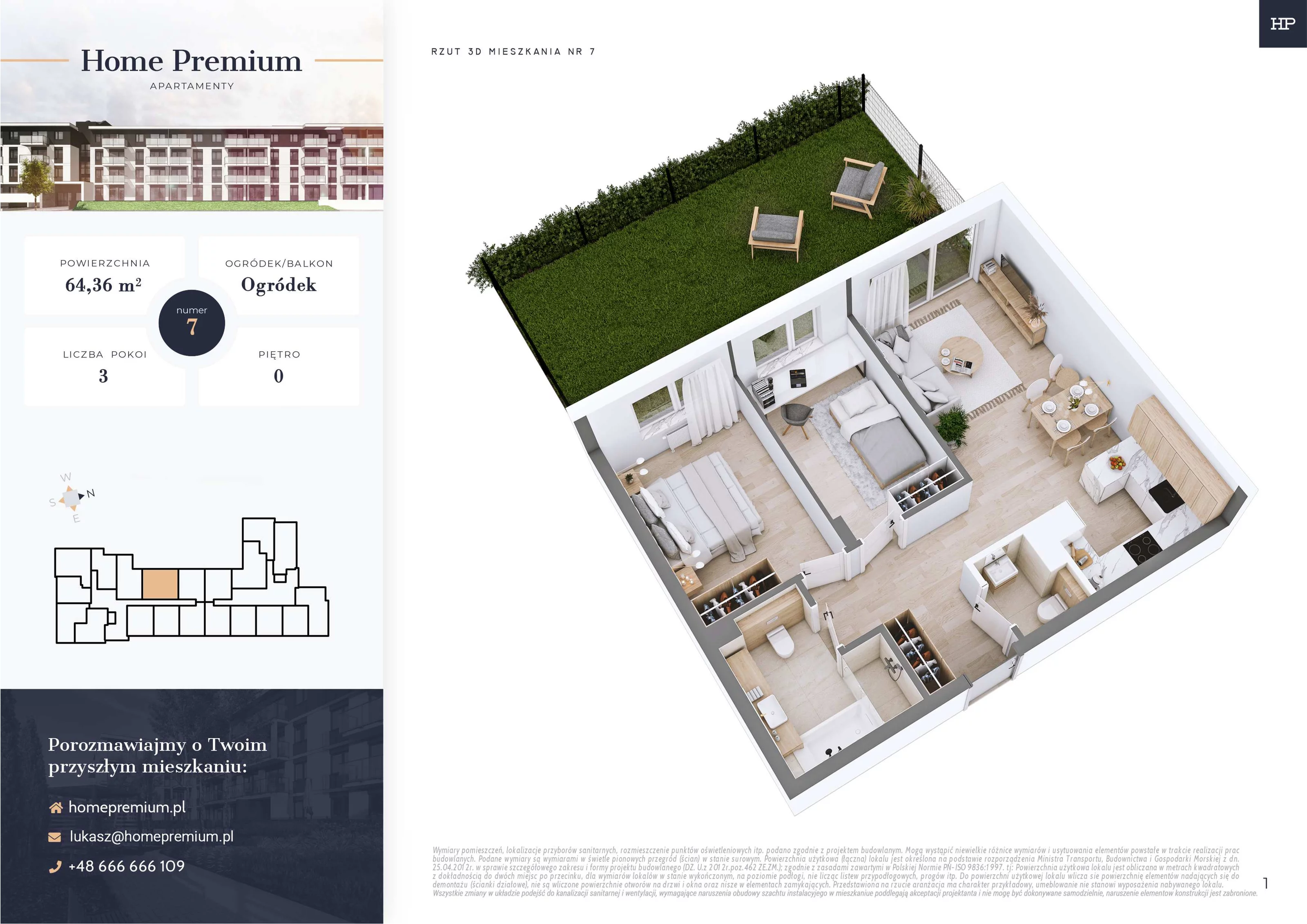 3 pokoje, mieszkanie 64,36 m², parter, oferta nr 7, Apartamenty Home Premium, Ożarów Mazowiecki, ul. Piłsudskiego 6